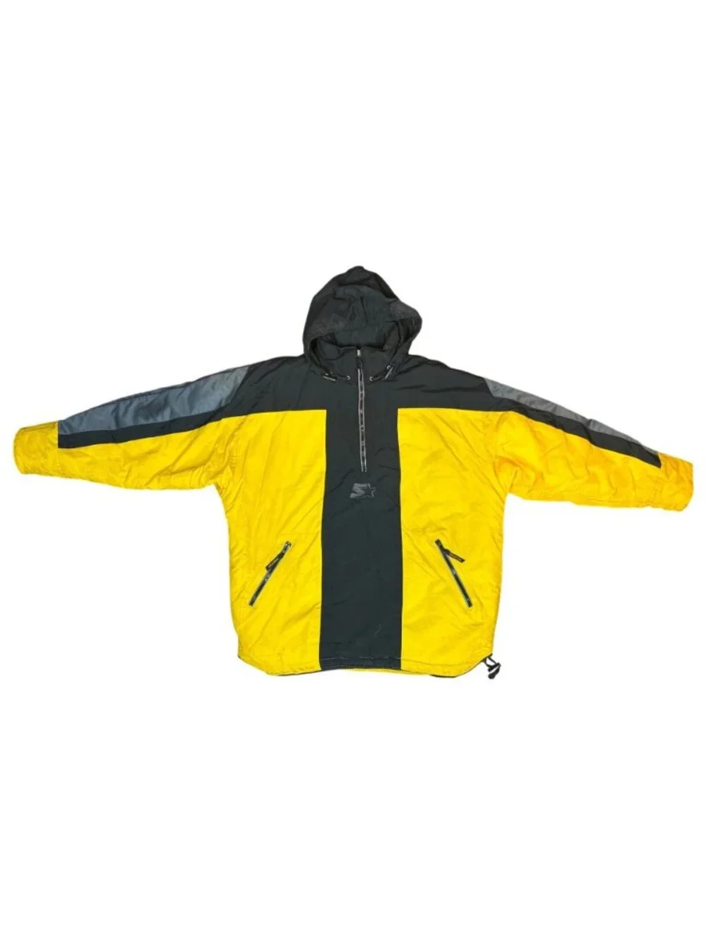 Vintage 90s Starter Men's XL Yellow Black Half Zip Pullover Winter Jacket Retro
